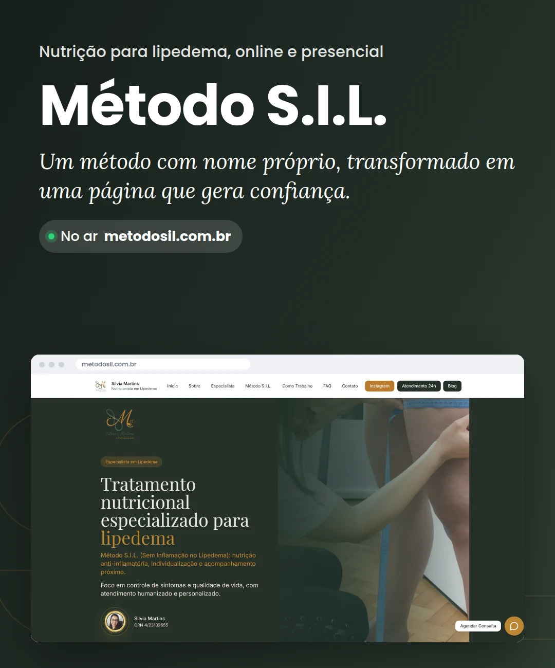 Banner do projeto Método S.I.L.: site da nutricionista Silvia Martins, especialista em lipedema, no ar em metodosil.com.br