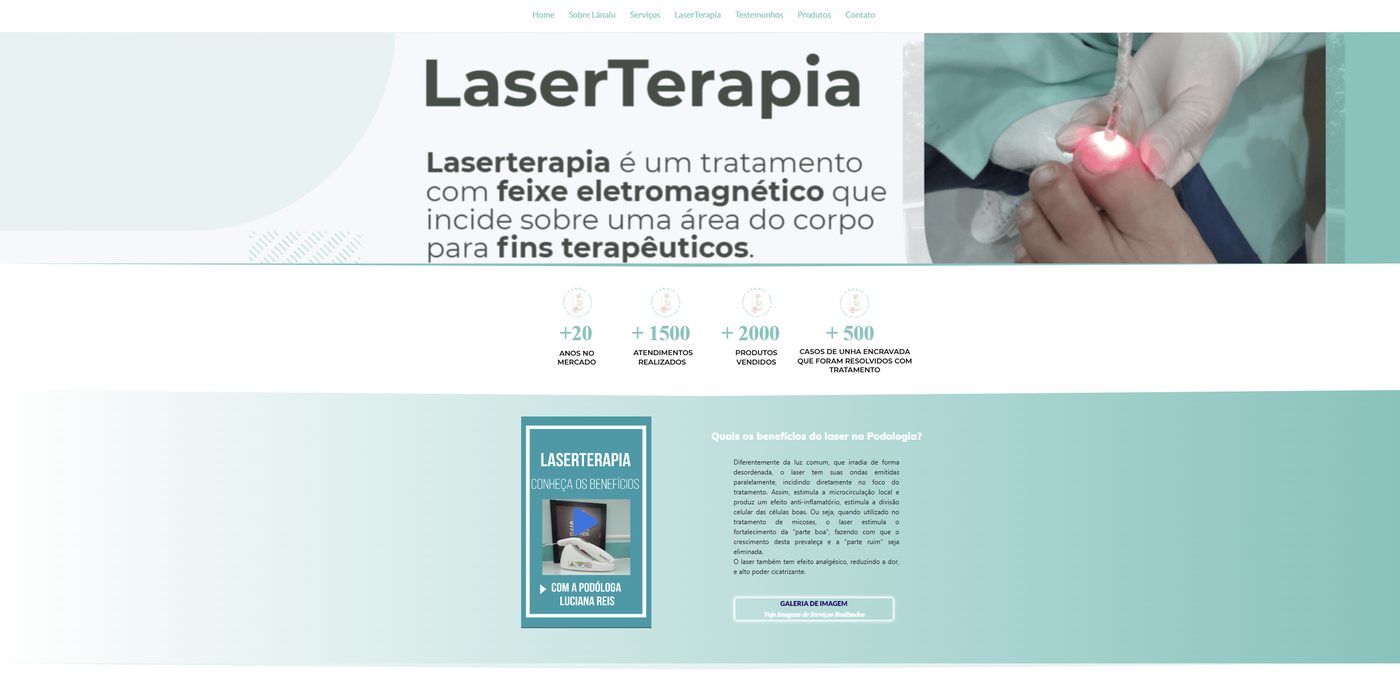 Seção de laserterapia do site Lánalu Podologia, com vídeo explicativo