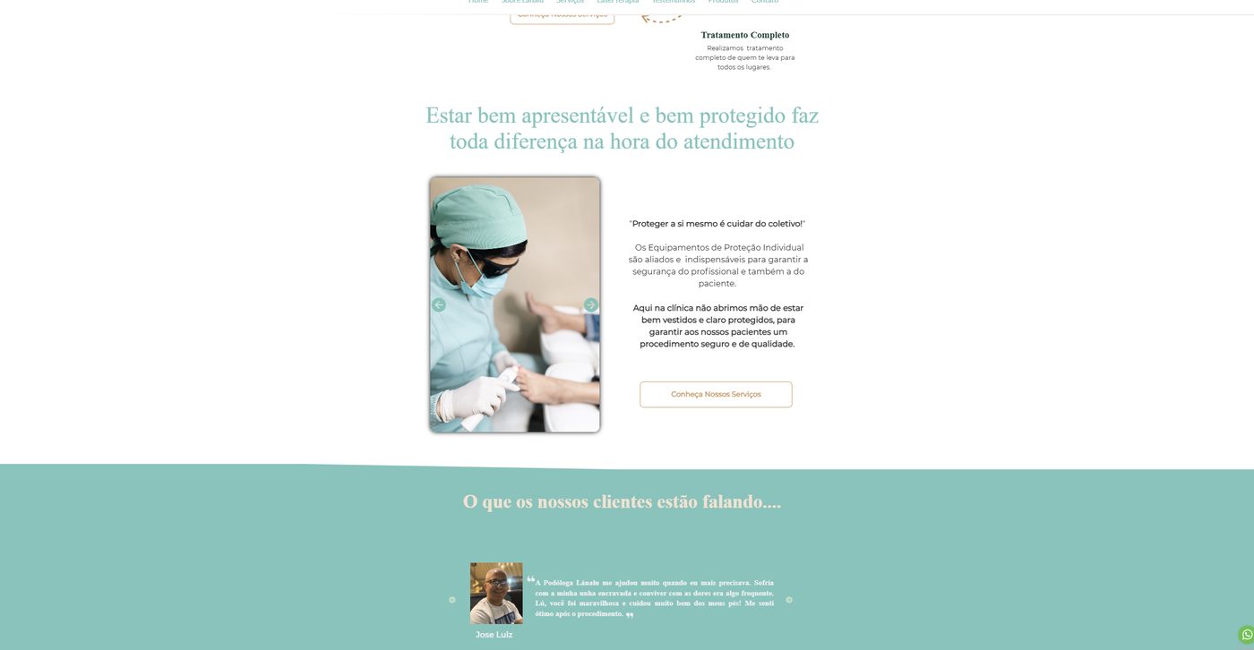 Seção de segurança e depoimentos de clientes do site Lánalu Podologia